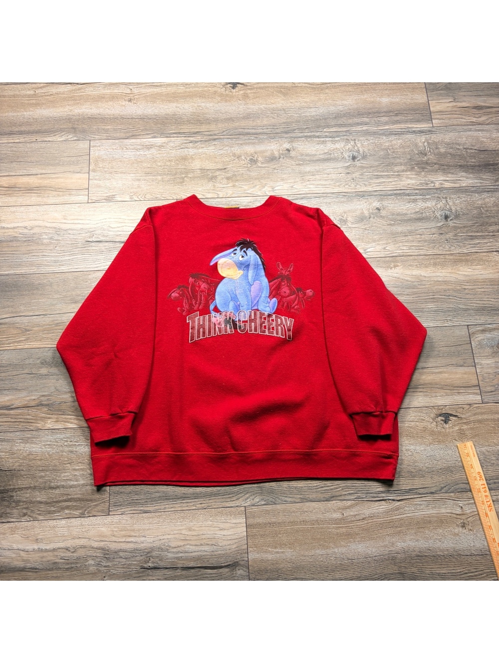 Vintage Pooh Woman Red Sweatshirt with Eeyore Think Cheery Print